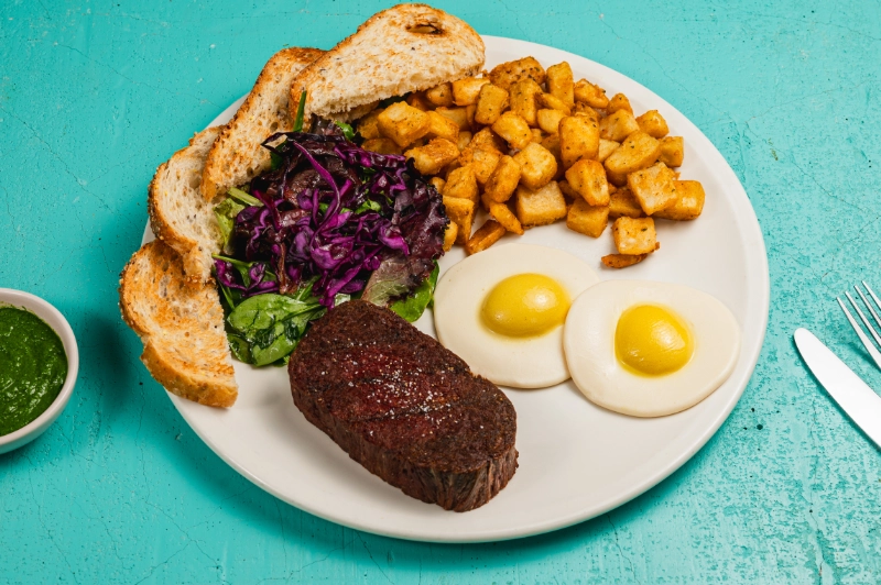 VEGAN STEAK AND EGGS